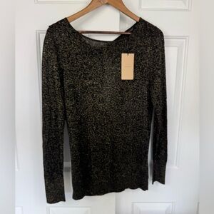 NWT Halogen Viscose Blend Open Back Black & Gold Metallic Sweater Women’s Size M